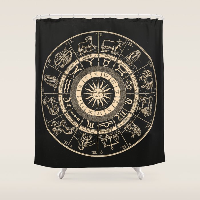 Vintage Zodiac & Astrology Chart | Charcoal & Gold Shower Curtain Gallery Image 1