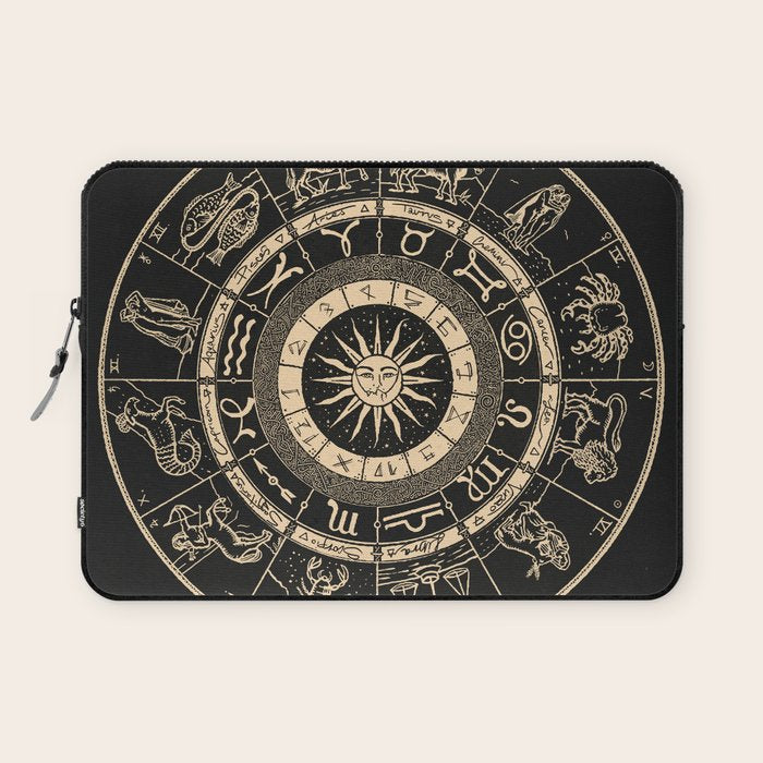 Vintage Zodiac & Astrology Chart | Charcoal & Gold Laptop Sleeve
