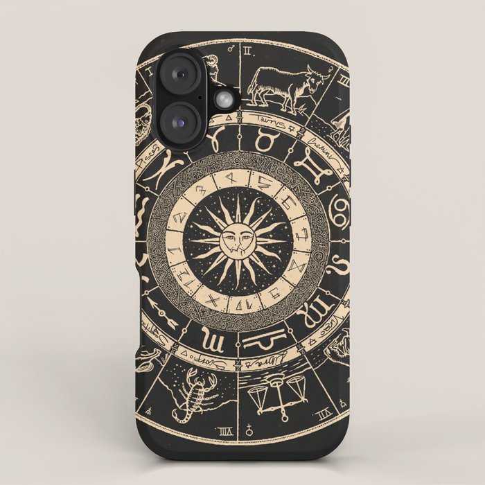 Vintage Zodiac & Astrology Chart | Charcoal & Gold iPhone Case Gallery Image 1