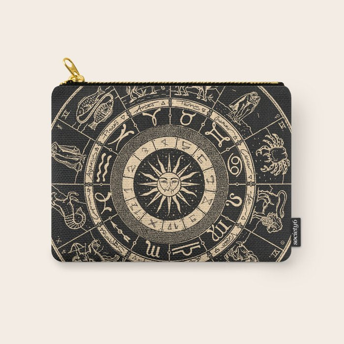 Vintage Zodiac & Astrology Chart | Charcoal & Gold Carry All Pouch Gallery Image 1