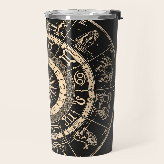 Vintage Zodiac & Astrology Chart | Charcoal & Gold Travel Mug Gallery Image 2