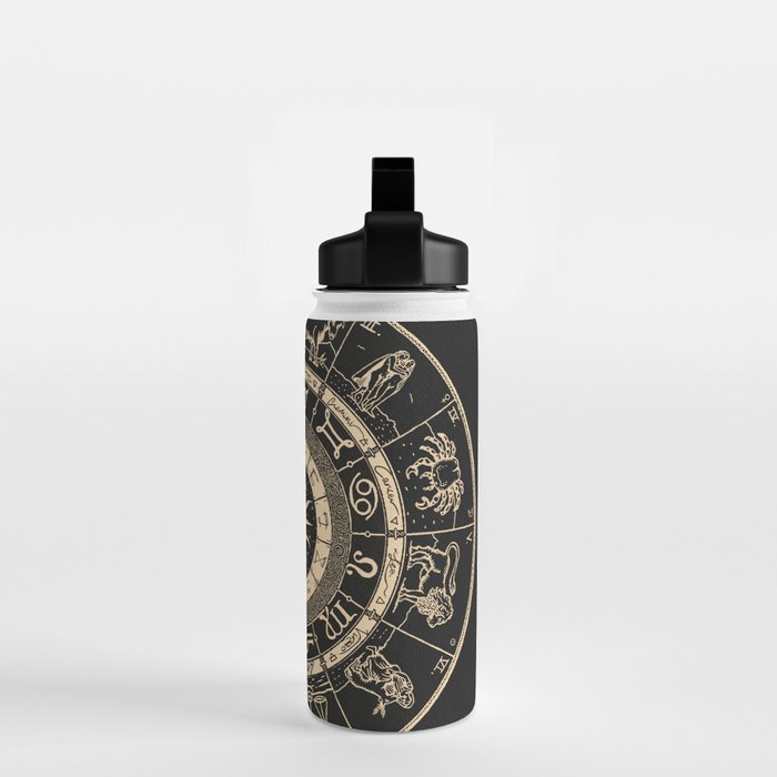 Vintage Zodiac & Astrology Chart | Charcoal & Gold Water Bottle Gallery Image 2