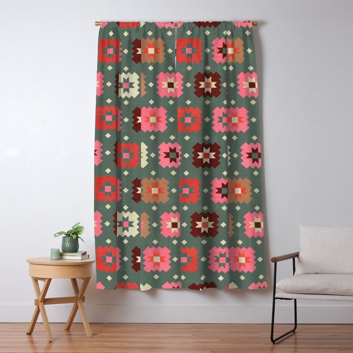 Winter Quilt Stars: Festive Mosaic in Jewel Tones Window Curtain Gallery Image 1