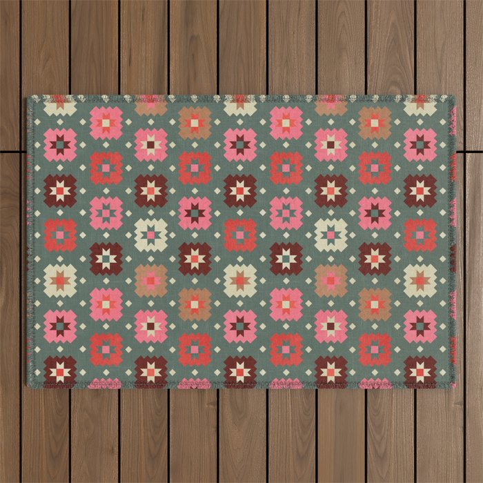 Winter Quilt Stars: Festive Mosaic in Jewel Tones Outdoor Rug Gallery Image 1