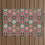 Winter Quilt Stars: Festive Mosaic in Jewel Tones Outdoor Rug Gallery Image 1