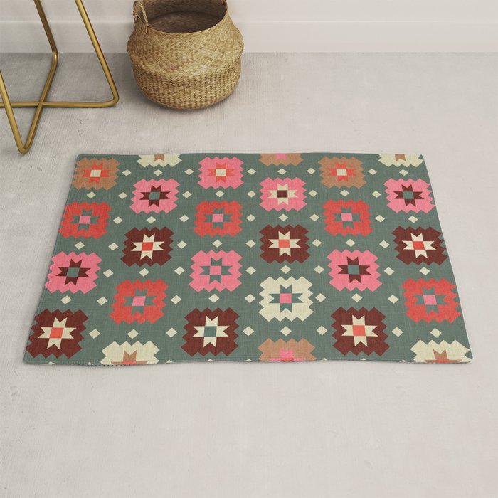 Winter Quilt Stars: Festive Mosaic in Jewel Tones Rug Gallery Image 1