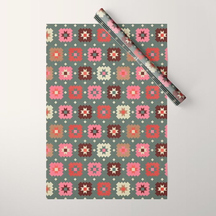 Winter Quilt Stars: Festive Mosaic in Jewel Tones Wrapping Paper Gallery Image 1