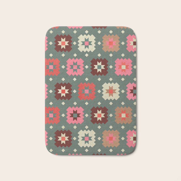 Winter Quilt Stars: Festive Mosaic in Jewel Tones Bath Mat Gallery Image 1