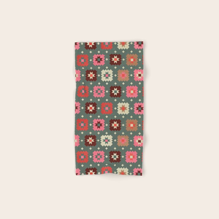 Winter Quilt Stars: Festive Mosaic in Jewel Tones Bath Towel Gallery Image 1
