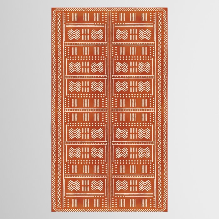 Geometric Tribal Pattern on Terracotta Tablecloth Gallery Image 2