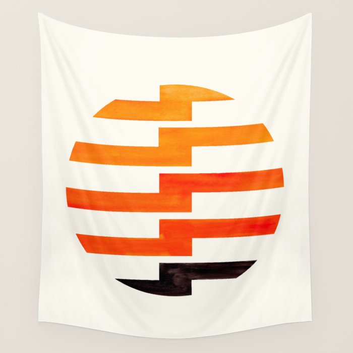 Minimalist Mid Century Circle Frame Orange Zig Zag Colorful Lightning Bolt Geometric Pattern Wall Tapestry Gallery Image 4