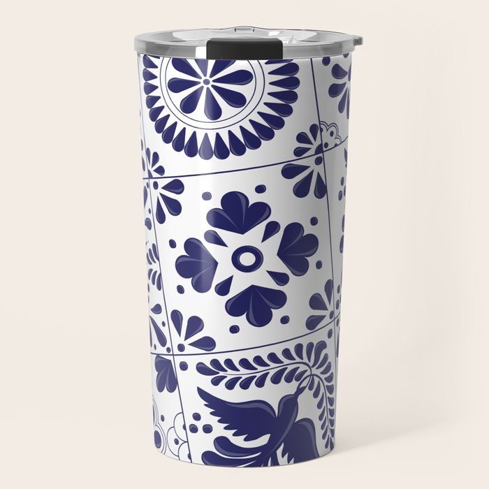 Mexican Talavera Blue Tiles Pattern by Akbaly Travel Mug Gallery Image 1