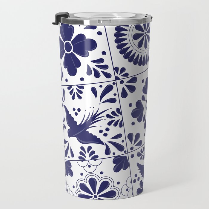 Mexican Talavera Blue Tiles Pattern by Akbaly Travel Mug Gallery Image 3