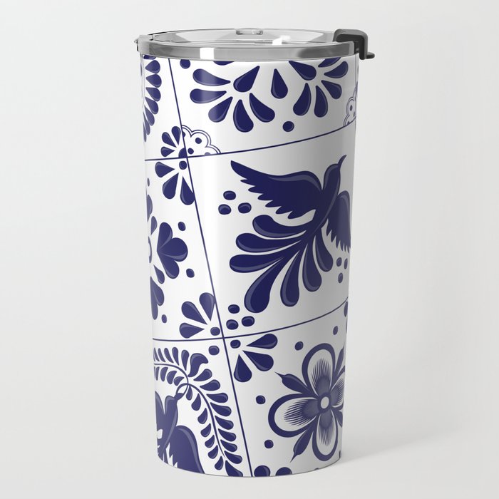 Mexican Talavera Blue Tiles Pattern by Akbaly Travel Mug Gallery Image 2