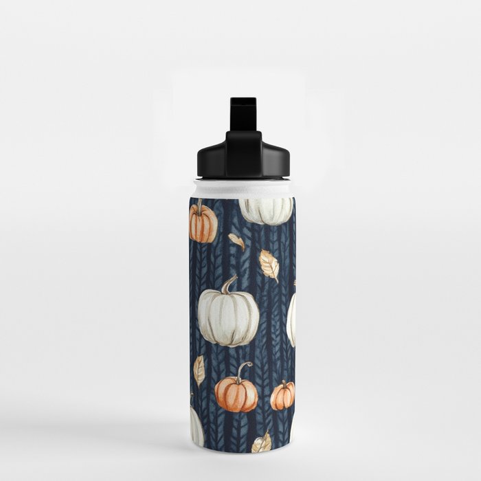 Orange and Cream Fall Pumpkins on Dark Blue Background Watercolor Water Bottle Gallery Image 2