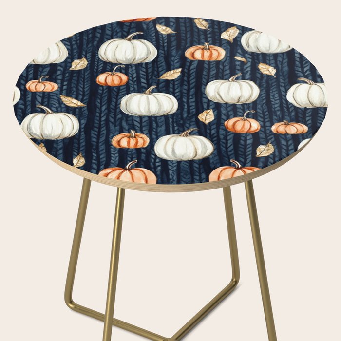 Orange and Cream Fall Pumpkins on Dark Blue Background Watercolor Side Table Gallery Image 2
