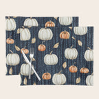 Orange and Cream Fall Pumpkins on Dark Blue Background Watercolor Placemat Gallery Image 1