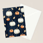 Orange and Cream Fall Pumpkins on Dark Blue Background Watercolor Stationery Card Gallery Image 2