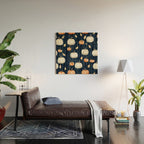 Orange and Cream Fall Pumpkins on Dark Blue Background Watercolor Wood Wall Art Gallery Image 2