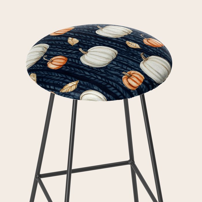 Orange and Cream Fall Pumpkins on Dark Blue Background Watercolor Stool Gallery Image 2