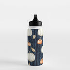 Orange and Cream Fall Pumpkins on Dark Blue Background Watercolor Water Bottle Gallery Image 3