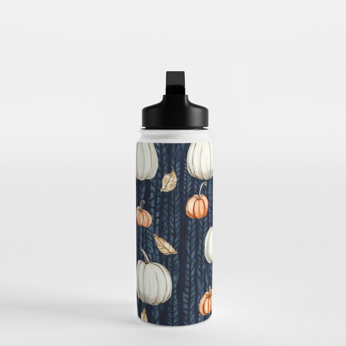 Orange and Cream Fall Pumpkins on Dark Blue Background Watercolor Water Bottle Gallery Image 3