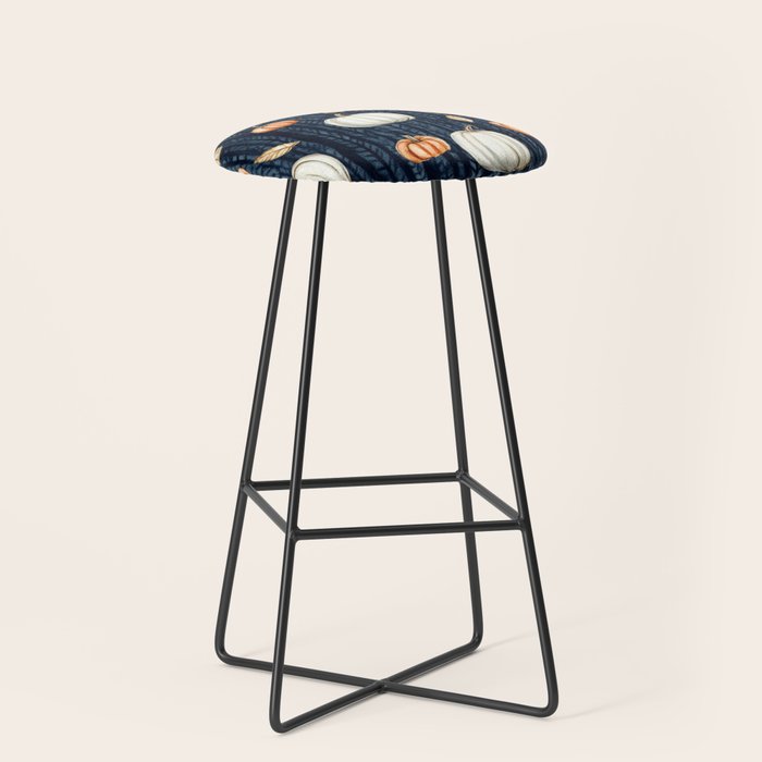 Orange and Cream Fall Pumpkins on Dark Blue Background Watercolor Stool Gallery Image 1