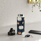 Orange and Cream Fall Pumpkins on Dark Blue Background Watercolor Water Bottle Gallery Image 4
