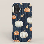 Orange and Cream Fall Pumpkins on Dark Blue Background Watercolor iPhone Case Gallery Image 1