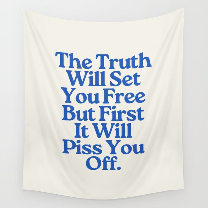 The Truth Will Set You Free - Beige and Blue Wall Tapestry Gallery Image 4