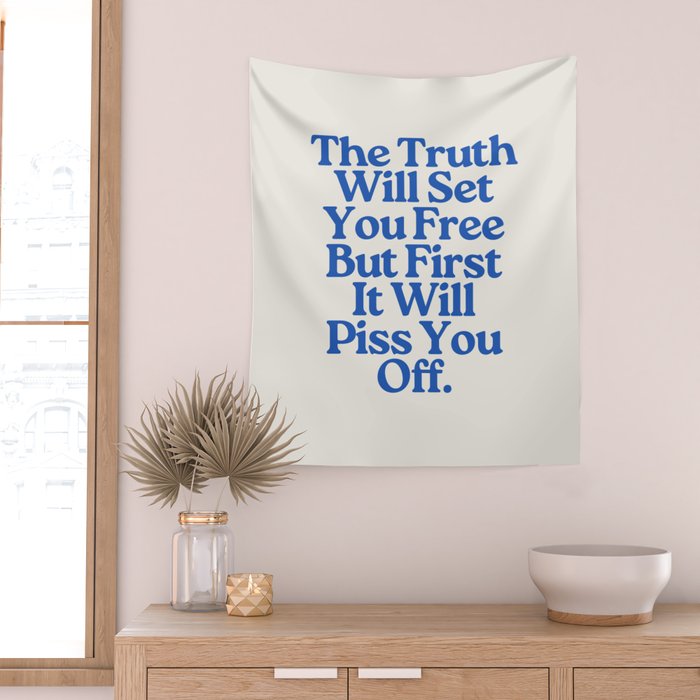 The Truth Will Set You Free - Beige and Blue Wall Tapestry Gallery Image 2
