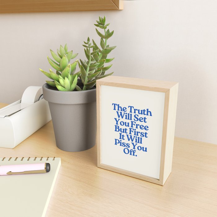 The Truth Will Set You Free - Beige and Blue Mini Art Print Gallery Image 2