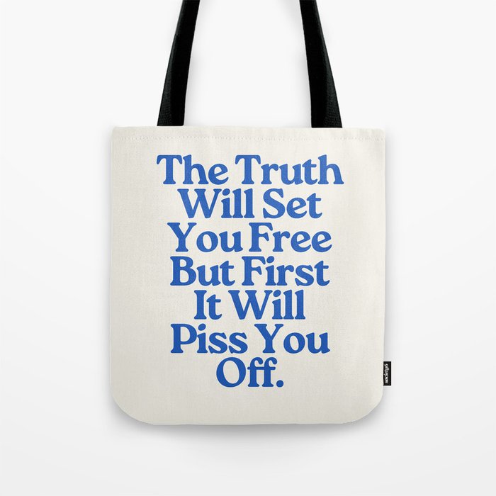The Truth Will Set You Free - Beige and Blue Tote Bag Gallery Image 1