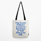 The Truth Will Set You Free - Beige and Blue Tote Bag Gallery Image 2