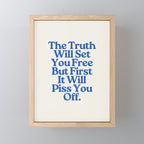 The Truth Will Set You Free - Beige and Blue Mini Art Print Gallery Image 1