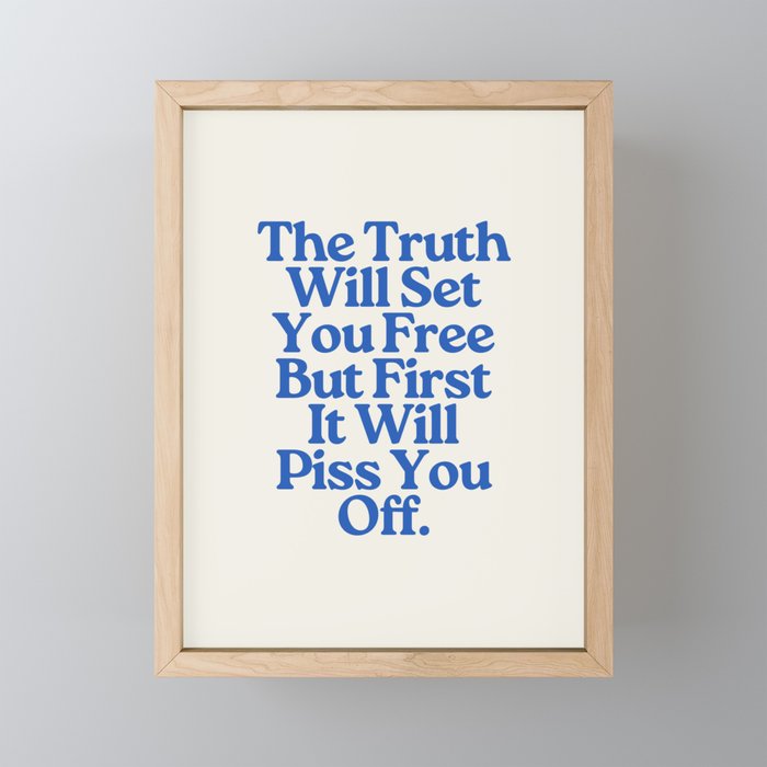 The Truth Will Set You Free - Beige and Blue Mini Art Print Gallery Image 1