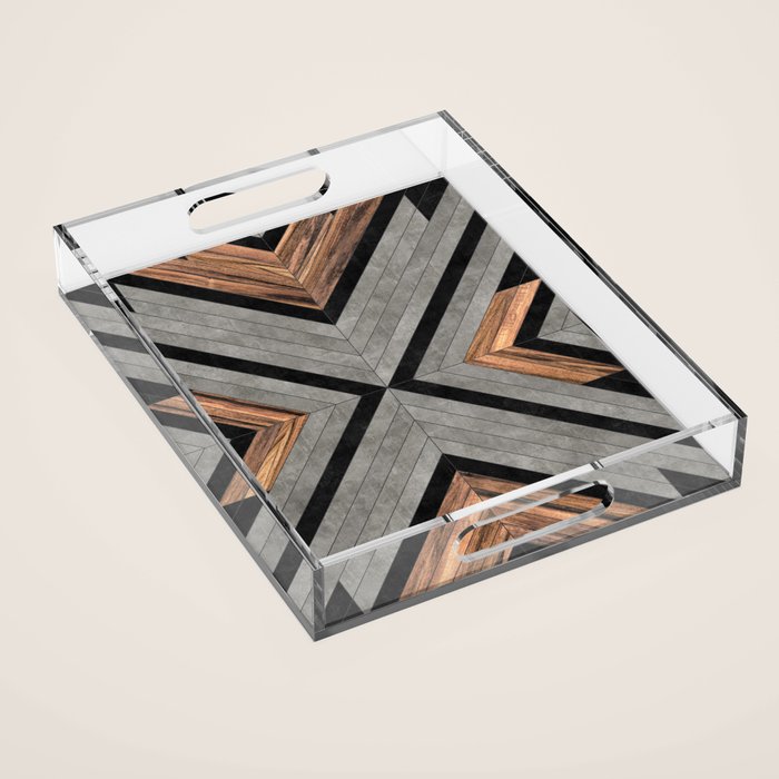 Urban Tribal Pattern No.2 - Concrete and Wood Acrylic Tray Gallery Image 1