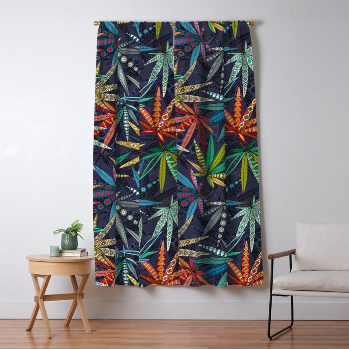 boho weed midnight Window Curtain Gallery Image 1
