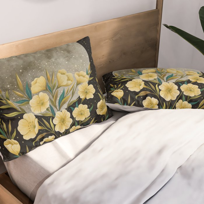 Moon Greeting- Yellow Evening Primrose Pillow Sham Gallery Image 2