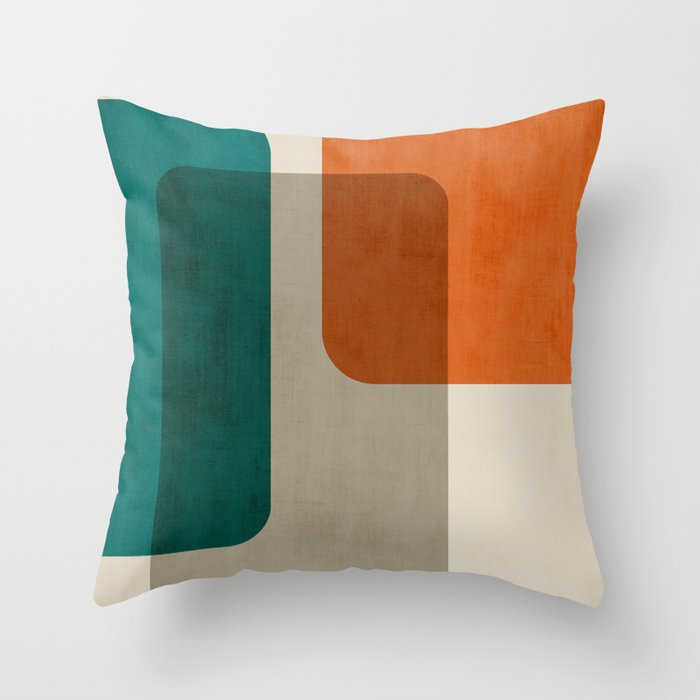 Teal Orange Modern MCM Minimalist Artwork Throw Pillow Gallery Image 1