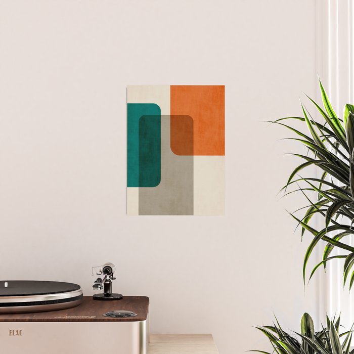 Teal Orange Modern MCM Minimalist Artwork Poster Gallery Image 2