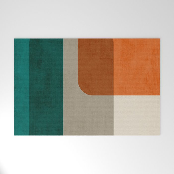 Teal Orange Modern MCM Minimalist Artwork Welcome Mat Gallery Image 1