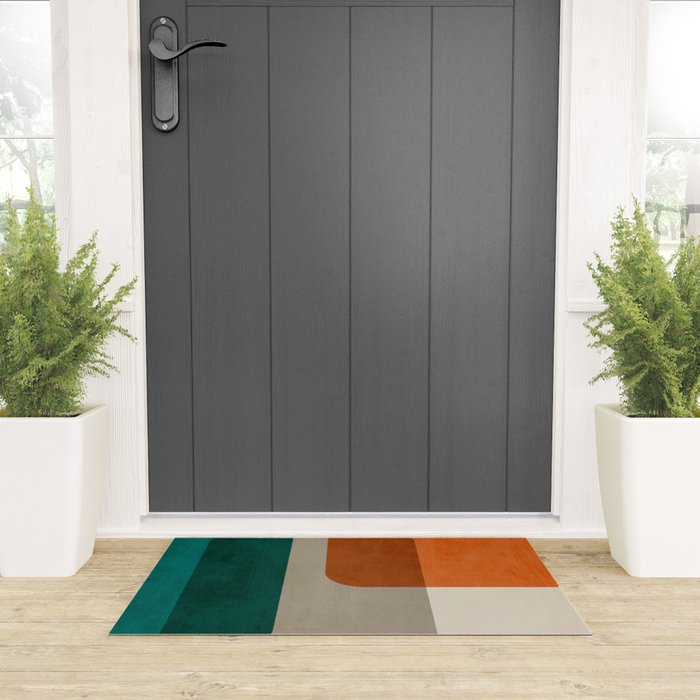 Teal Orange Modern MCM Minimalist Artwork Welcome Mat Gallery Image 3
