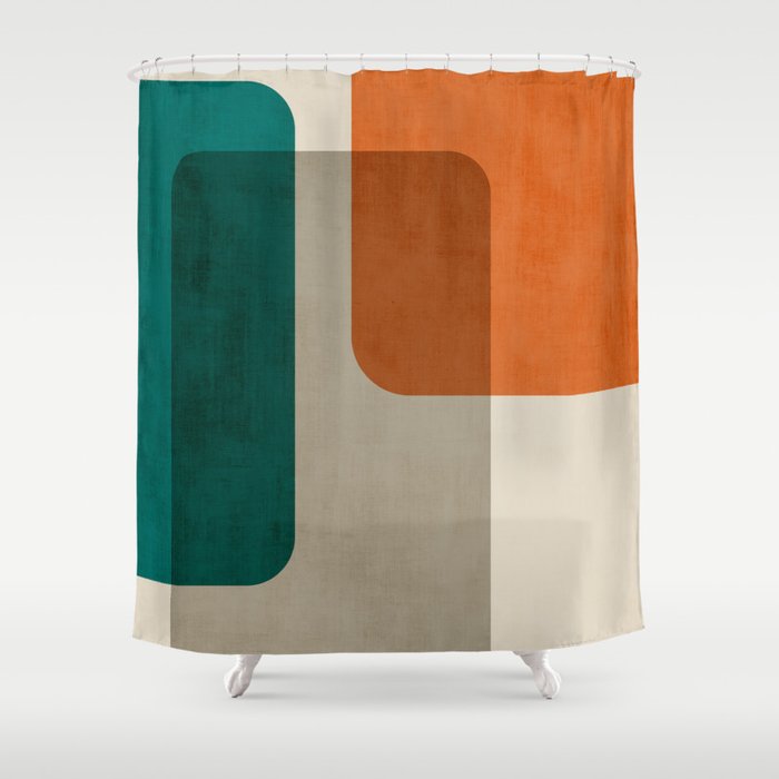 Teal Orange Modern MCM Minimalist Artwork Shower Curtain Gallery Image 1