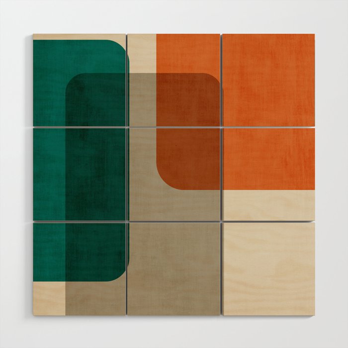 Teal Orange Modern MCM Minimalist Artwork Wood Wall Art Gallery Image 1