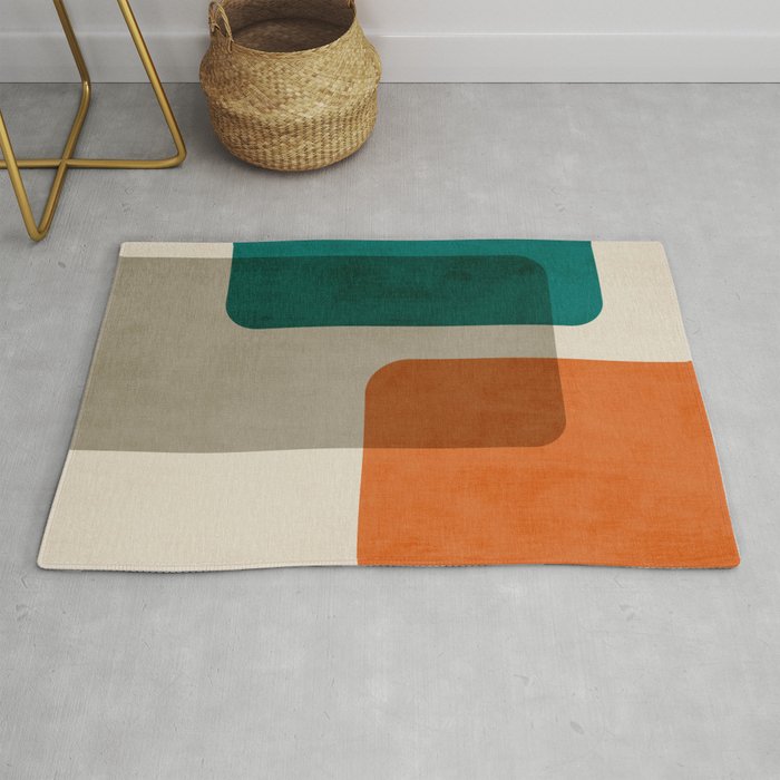 Teal Orange Modern MCM Minimalist Artwork Rug Gallery Image 1