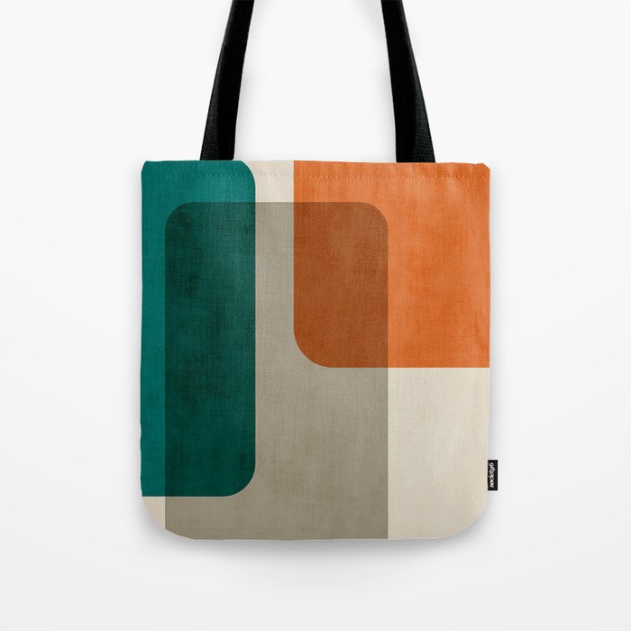 Teal Orange Modern MCM Minimalist Artwork Tote Bag Gallery Image 1