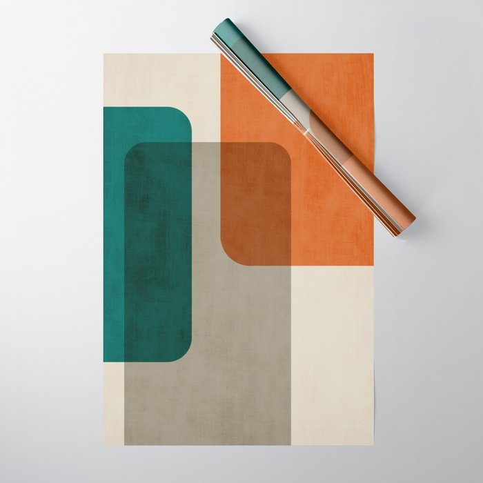 Teal Orange Modern MCM Minimalist Artwork Wrapping Paper Gallery Image 1