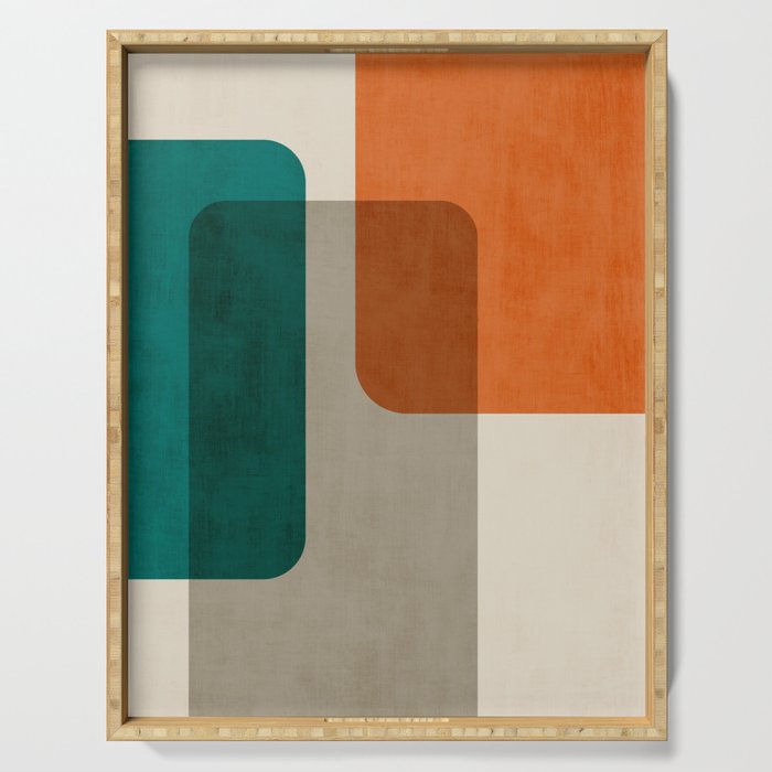 Teal Orange Modern MCM Minimalist Artwork Serving Tray Gallery Image 1