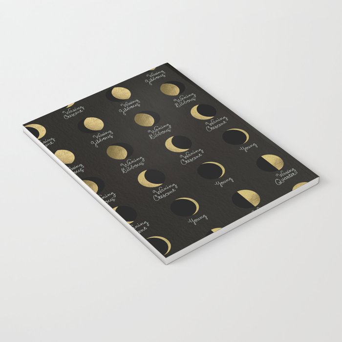 The Lunar Cycle â¢ Phases of the Moon - Black & Gold Palette Notebook Gallery Image 3